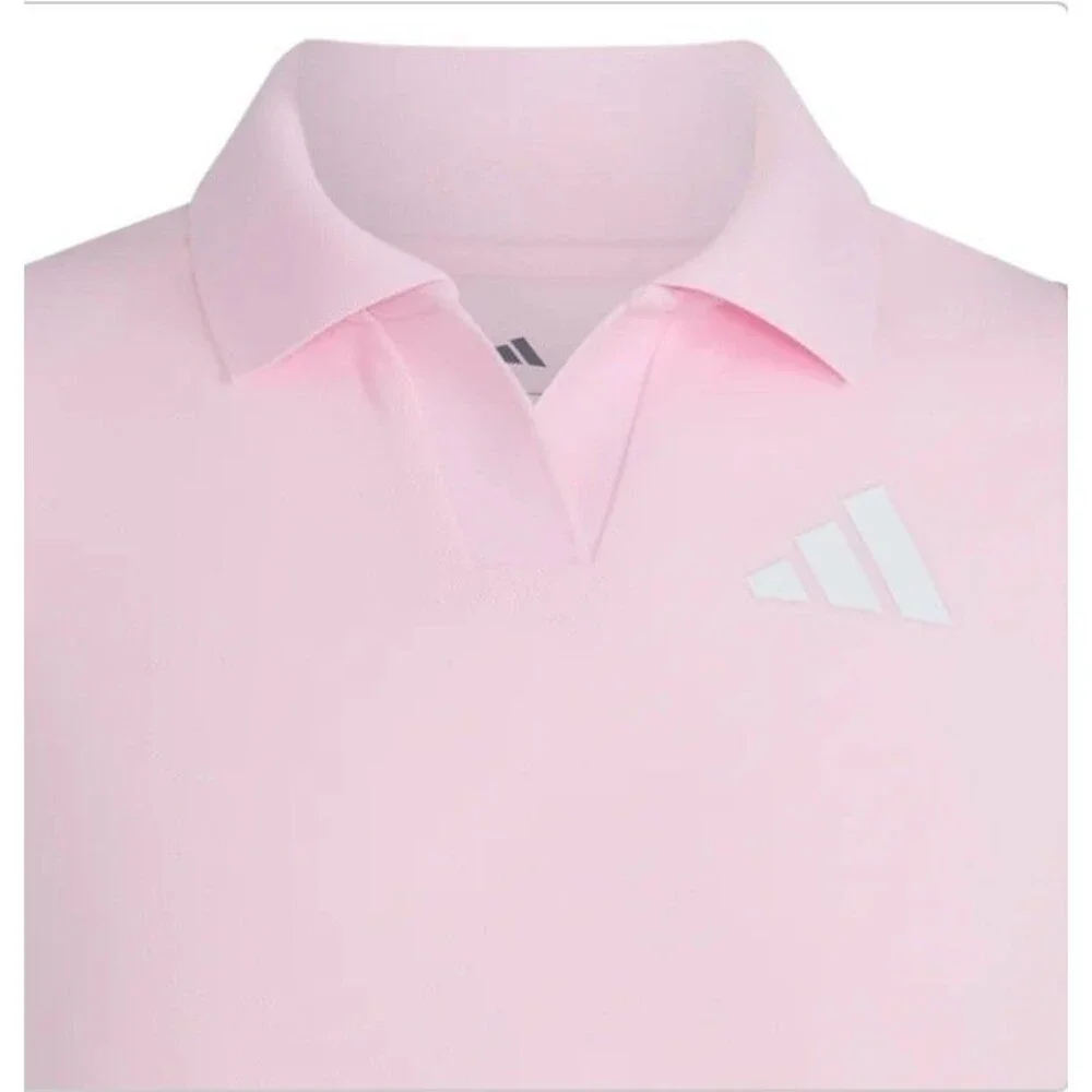 adidas Youth 3-stripe Polo Dress + Bike Shorts 2-pc Set Pink Size L (14) NWT